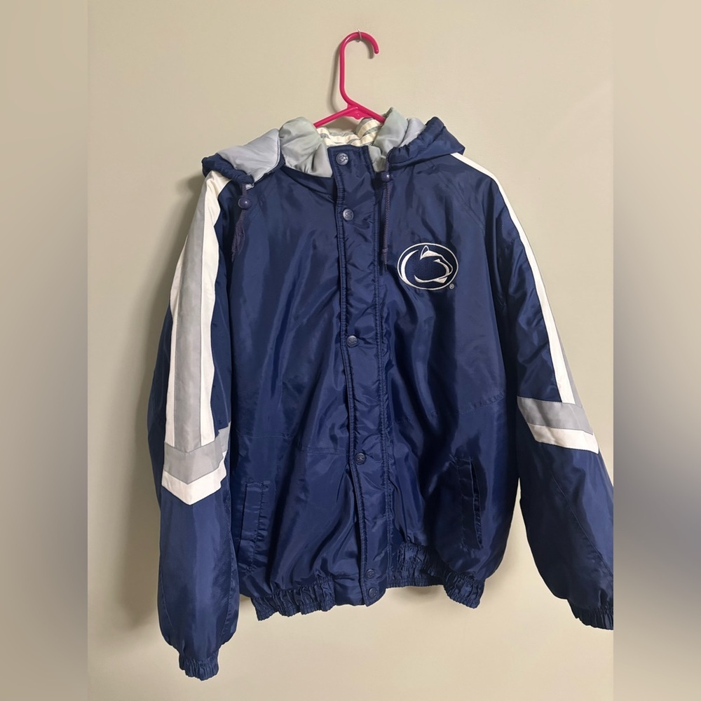 Penn State Starter Jacket Vintage Full Zip Hooded Nittany Lions Blue Size Medium